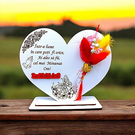 Decoratiuni din Lemn - Cadou personalizat Inima cu mesaj standard pentru un Om Minunat, dimensiune 15cm
