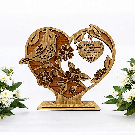 Cadouri Profesori - Cadou personalizat inima din lemn, decoratiune cu mesaj standard pentru Profesori/Doctori, dimensiune 19x22cm