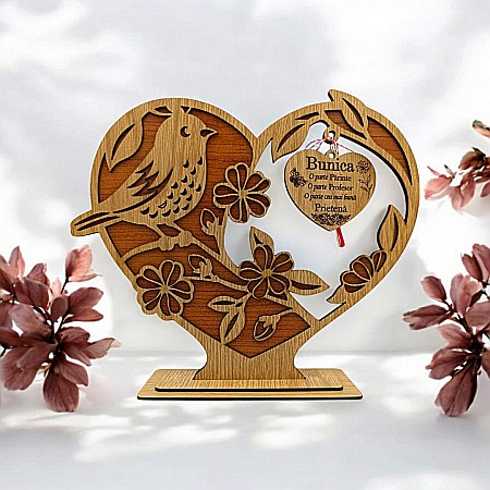 Decoratiuni din Lemn - Cadou personalizat inima din lemn, decoratiune cu mesaj standard pentru Bunica, dimensiune 19x22cm