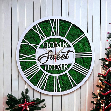 Ceasuri de Perete - Ceas de perete decorativ cu licheni "Home Sweet Home"