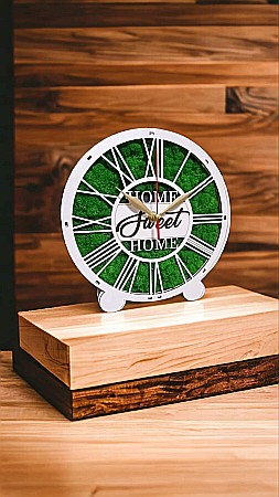 Ceasuri cu Licheni - Cadou personalizat, Ceas de birou cu licheni gravat , alb, model 4