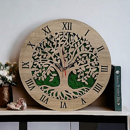 Ceasuri de Perete - Cadou personalizat, Ceas de perete cu copacul vietii decorativ cu licheni