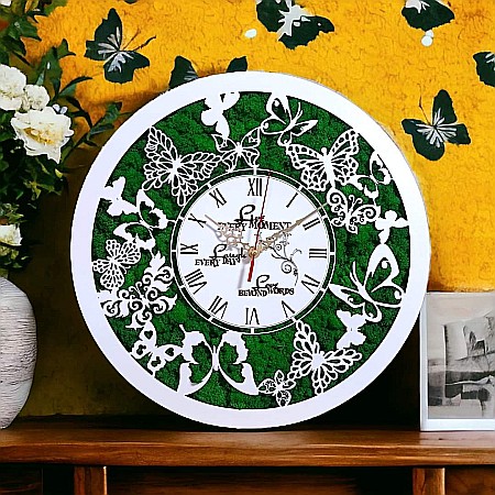 Ceasuri de Perete - Cadou personalizat, Ceas de perete cu fluturi decorativ cu licheni