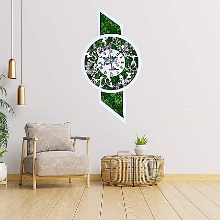Reduceri - Ceas de perete decorativ cu licheni colorati, cu mesaj standard, 60x30cm