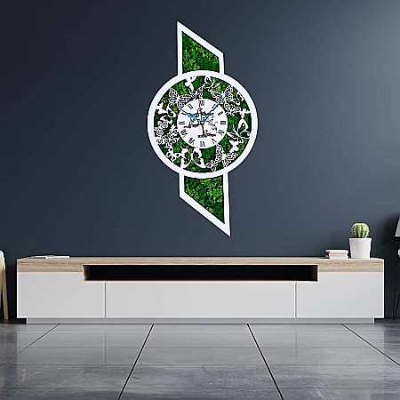 Reduceri - Cadou personalizat, Ceas de perete decorativ cu licheni, cu mesaj standard , alb, model 2
