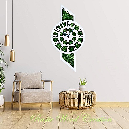 Reduceri - Cadou personalizat, Ceas de perete decorativ cu licheni, fara mesaj standard , alb