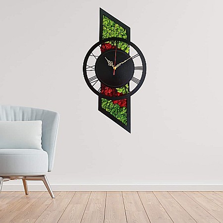 Ceasuri de Perete - Cadou personalizat, Ceas de perete decorativ cu licheni, fara mesaj standard , negru