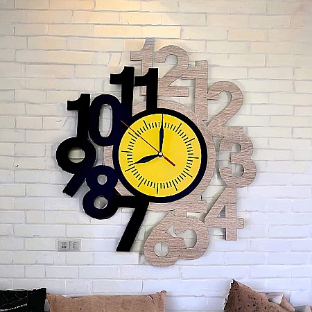 Ceasuri din Lemn - Cadou personalizat, Ceas de perete simplu cu cadran galben