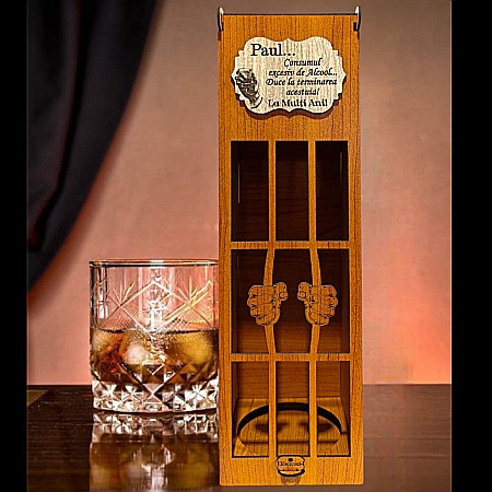 Cutie de Vin Personalizabila - Cadou personalizat, Cutie de vin personalizata cu mesaj standard "Consumul excesiv de alcool duce la terminarea acestuia!", pentru prieteni, familie, dimensiune 35x10cm, maro