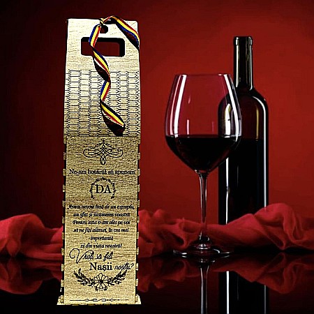 Cutie de Vin Personalizabila - Cadou personalizat, Cutie din Lemn pentru Sticla de Vin - Cadou Elegant și Unic, personalizata pentru Nasi, 37x10cm