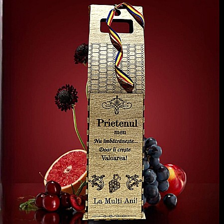 Cutie de Vin Personalizabila - Cadou personalizat, Cutie din Lemn pentru Sticla de Vin - Cadou Elegant și Unic, personalizata pentru "Prietenul Meu", 37x10cm