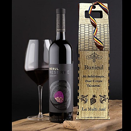 Cutie de Vin Personalizabila - Cadou personalizat, Cutie din Lemn pentru Sticla de Vin - Cadou Elegant și Unic, personalizata pentru Bunic, 37x10cm