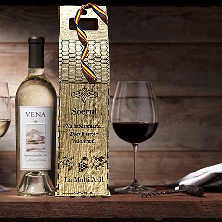Cutie de Vin Personalizabila - Cadou personalizat, Cutie din Lemn pentru Sticla de Vin - Cadou Elegant și Unic, personalizata pentru Socru, 37x10cm