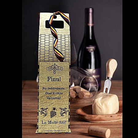 Cutie de Vin Personalizabila - Cadou personalizat, Cutie din Lemn pentru Sticla de Vin - Cadou Elegant și Unic, personalizata pentru Fin, 37x10cm