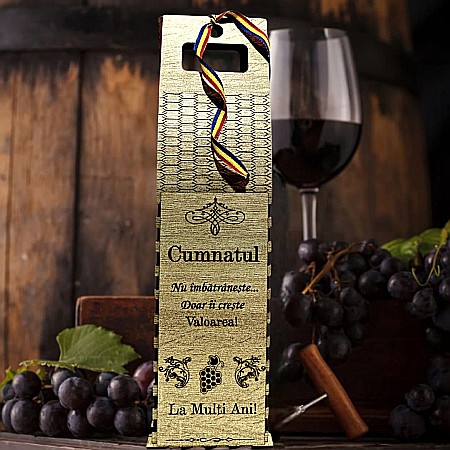 Cutie de Vin Personalizabila - Cadou personalizat, Cutie din Lemn pentru Sticla de Vin - Cadou Elegant și Unic, personalizata pentru Cumnat, 37x10cm