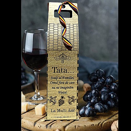 Cutie de Vin Personalizabila - Cadou personalizat, Cutie din Lemn pentru Sticla de Vin - Cadou Elegant și Unic, personalizata pentru Tata, model 2, 37x10cm