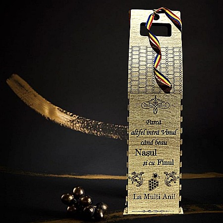 Cutie de Vin Personalizabila - Cadou personalizat, Cutie din Lemn pentru Sticla de Vin - Cadou Elegant și Unic, personalizata pentru Nas/Fin, model 2, 37x10cm