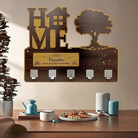 Cuiere personalizate - Cadou personalizat, blank cuier decorativ cu copac pentru perete cu mesaj standard "Familia este un Rai primit mai devreme!" , 40x30cm