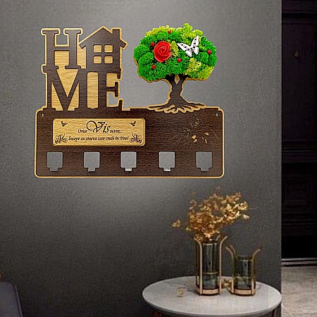 Cadou personalizat, cuier decorat cu licheni pe copac pentru perete cu mesaj standard "Orice vis maret, incepe cu cineva care crede in tine!" , 40x30cm