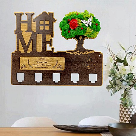 Cadou personalizat, cuier decorat cu licheni pe copac pentru perete cu mesaj standard "Da sansa fiecarei zile sa fie cea mai..." , 40x30cm