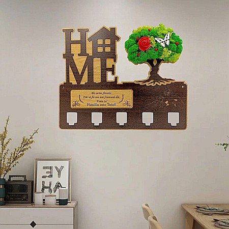 Cadou personalizat, cuier decorat cu licheni pe copac pentru perete cu mesaj standard "Da sansa fiecarei zile..." , 40x30cm