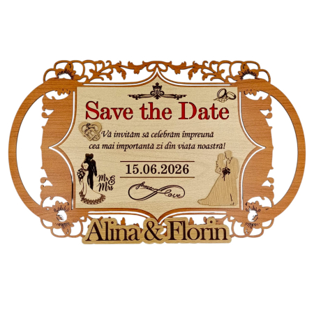 Cadouri pentru Nunta - Placheta Save the Date din Lemn Personalizata – Cadou Nunta