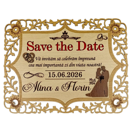 Cadouri pentru Nunta - Plachetă Save the Date din Lemn Personalizată – Cadou Nuntă sau Cununie (40x25 cm / 30x23 cm)