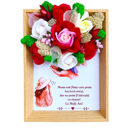 Tablou decorativ pentru Mama, cu flori și licheni, rama din lemn [1]