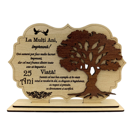 Cadouri pentru Nunta - Tablou din Lemn Personalizat – Cadou pentru Nunta de Argint