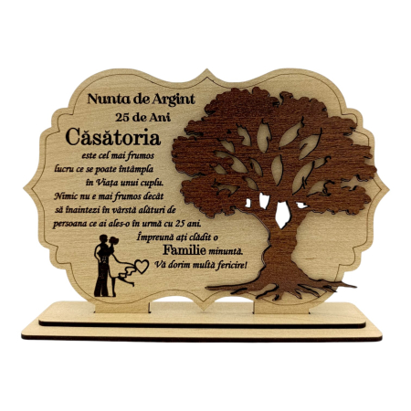 Cadouri pentru Nunta - Tablou din Lemn Personalizat – Cadou pentru Nunta de Argint