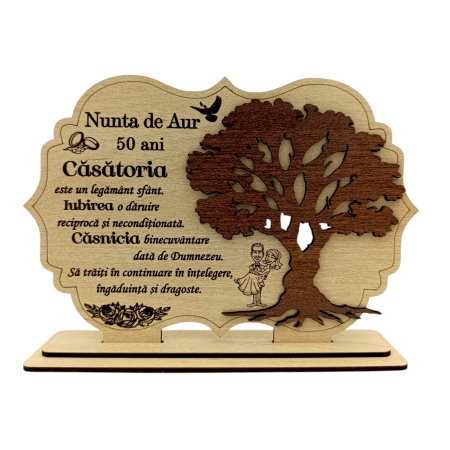 Cadouri pentru Nunta - Tablou din Lemn Personalizat – Cadou pentru Nunta de Aur