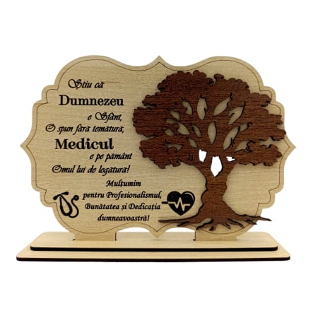 Cadouri Personalizabile - Tablou din Lemn Personalizat – Cadou  pentru Medic/Doctor, 21x14 - 30x20cm, Crem