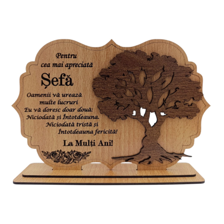 Tablou Blank pentru licheni - Tablou din Lemn Personalizat – Cadou pentru Sefa/Sef, 21x14 - 30x20cm, Cires