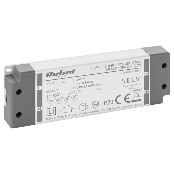 ALIMENTATOR BANDA LED IP20 12V 5A 60W REBEL [2]