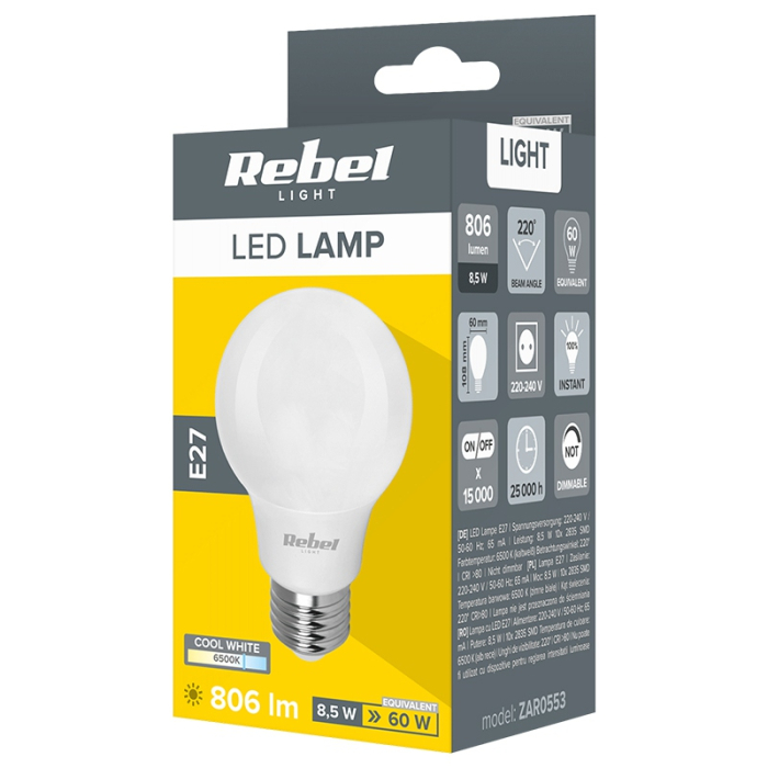 BEC LED A60 E27 8.5W 6500K 230V REBEL [3]