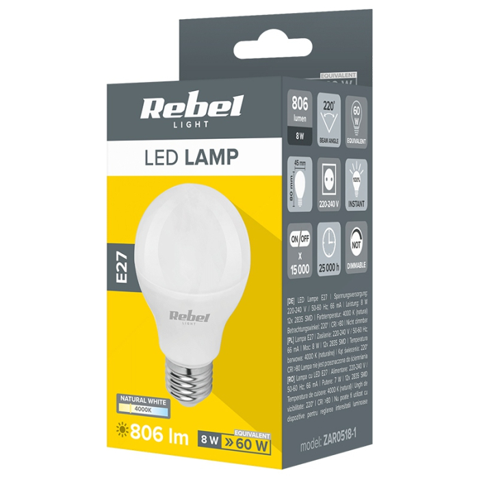 BEC LED G45 E27 8W 4000K 230V REBEL [3]