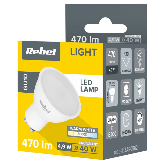 BEC LED GU10 5W 230V 3000K REBEL [3]
