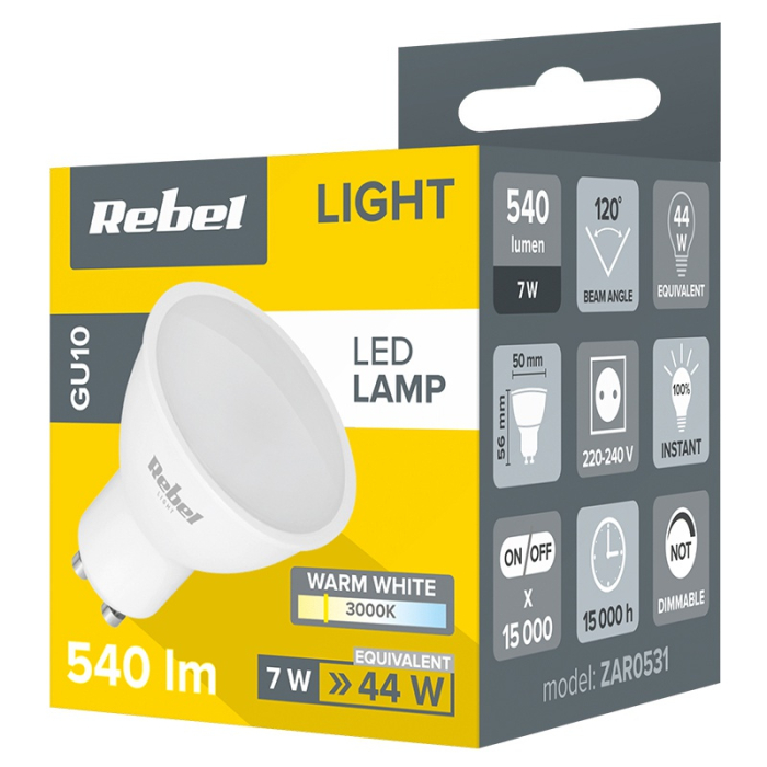 BEC LED GU10 7W 3000K 230V REBEL [3]