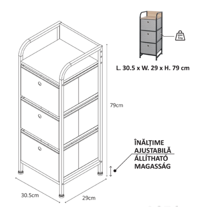 COMODA 3 SERTARE TEXTILE / 30X29X79CM - GRI/NEGRU [2]