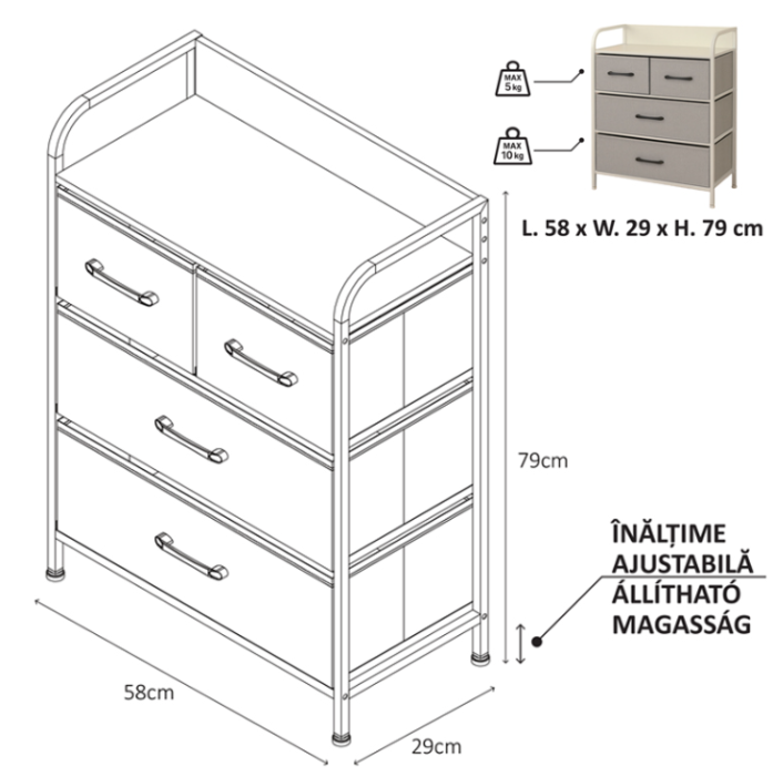 COMODA 4 SERTARE TEXTILE / 58X29X79CM - GRI/ALB [2]