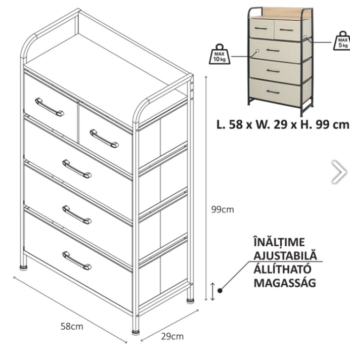 COMODA 5 SERTARE TEXTILE / 58X29X99CM - BEJ/NEGRU [2]