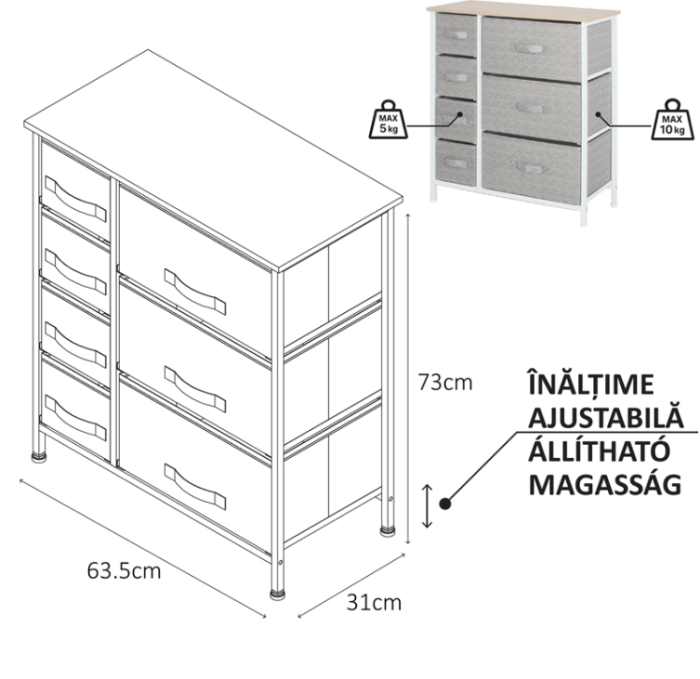 COMODA 7 SERTARE TEXTILE / 63X31X73CM - GRI/ALB [2]