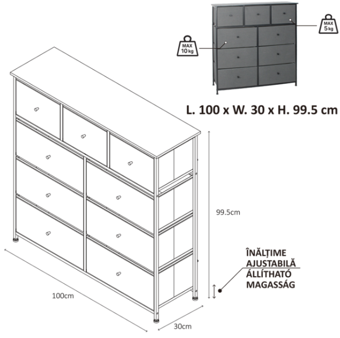COMODA 9 SERTARE TEXTILE / 100X30X99CM - ANTRACIT/NEGRU [2]