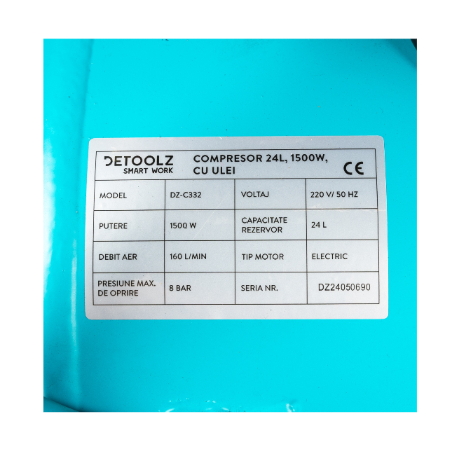 Compresor Detoolz 24L cu ulei, 1500 W, debit 160L/min, 8 bar, 2 prize de aer [2]