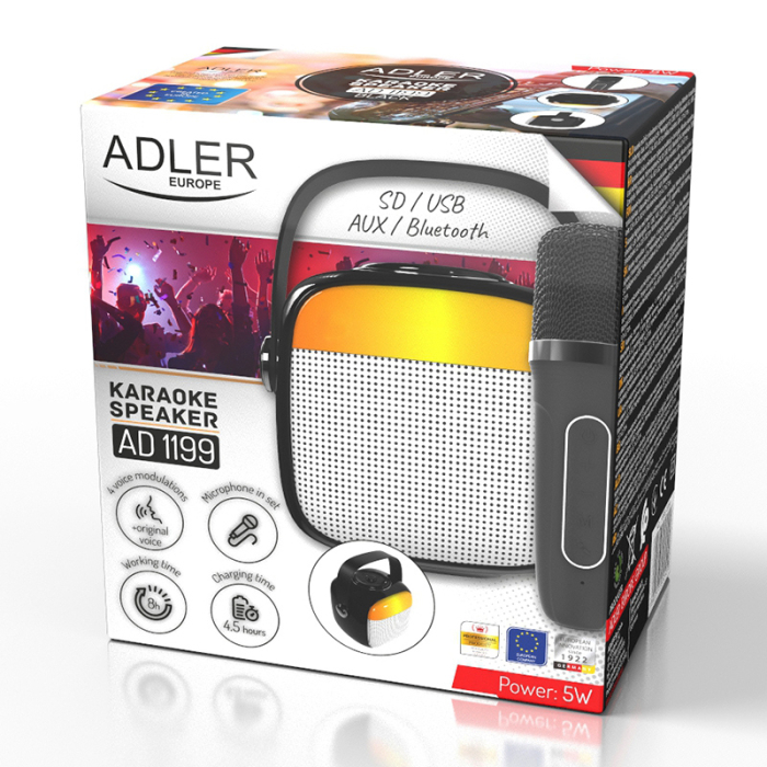 DIFUZOR KARAOKE CU MICROFON AD 1199 NEGRU ADLER [8]