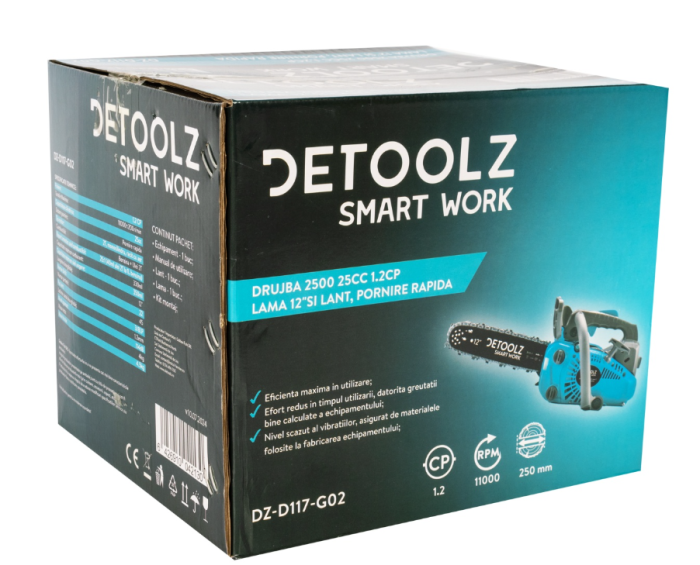 Drujba Detoolz 2500, 1.2CP, cu lama 12'' si lant, pornire rapida [7]