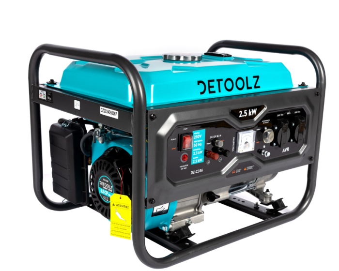 Generator Detoolz 2.5kW 2 prize 230V benzina, 4T, pornire manuala 15L fara roti G01 [7]