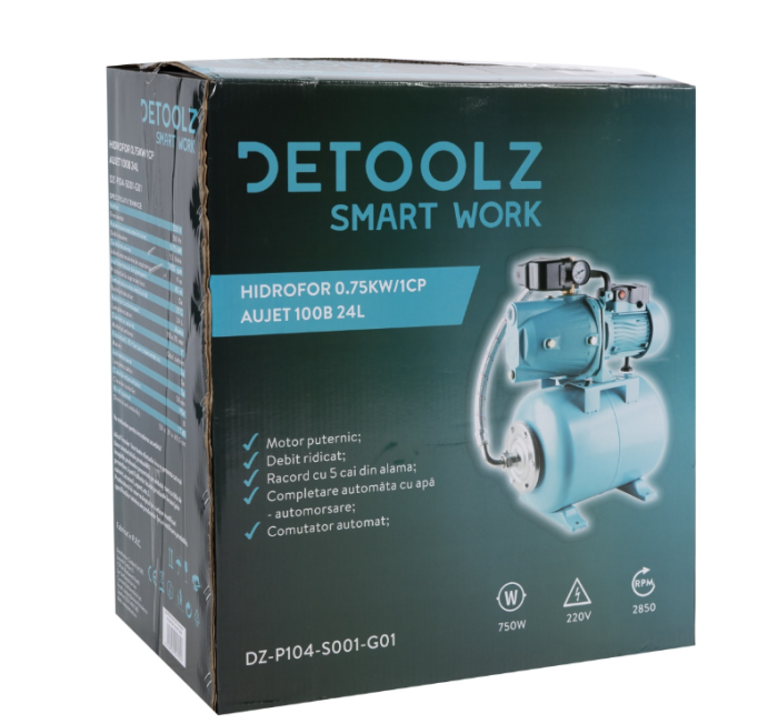 Hidrofor Detoolz 0.75 kW, debit 3300l/h, inaltime de pompare 45m, carcasa pompa fonta, volum butelie 24 litri [4]