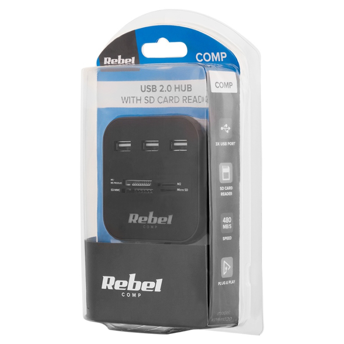 HUB 3X USB 2.0 SI CITITOR CARD SD/MICROSD REBEL [4]