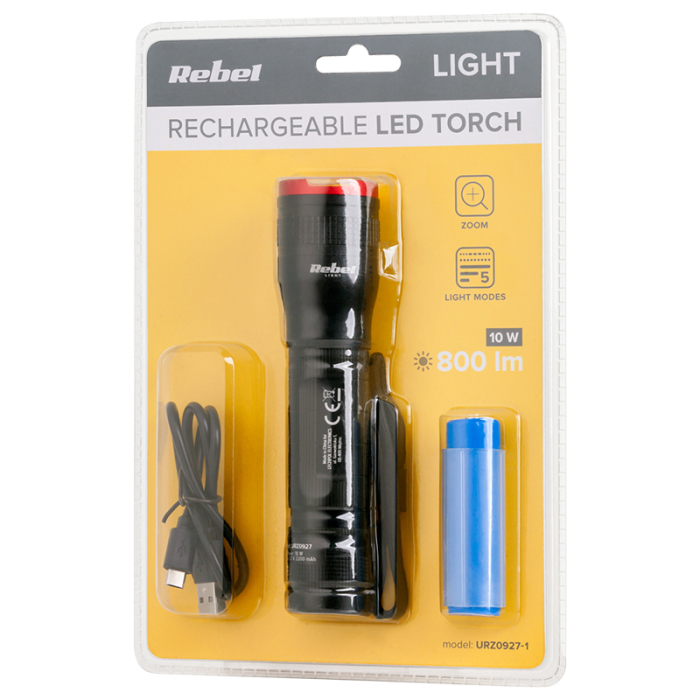 LANTERNA ALUMINIU 10W CU ACUMULATOR 2200MAH REBEL [7]